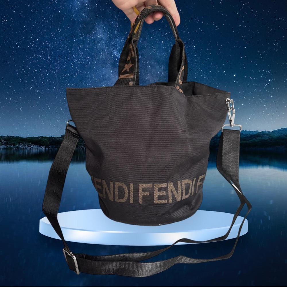 Fendi nylon Zucca LOGO bucket bag black luxury satchel trave/workout #118H